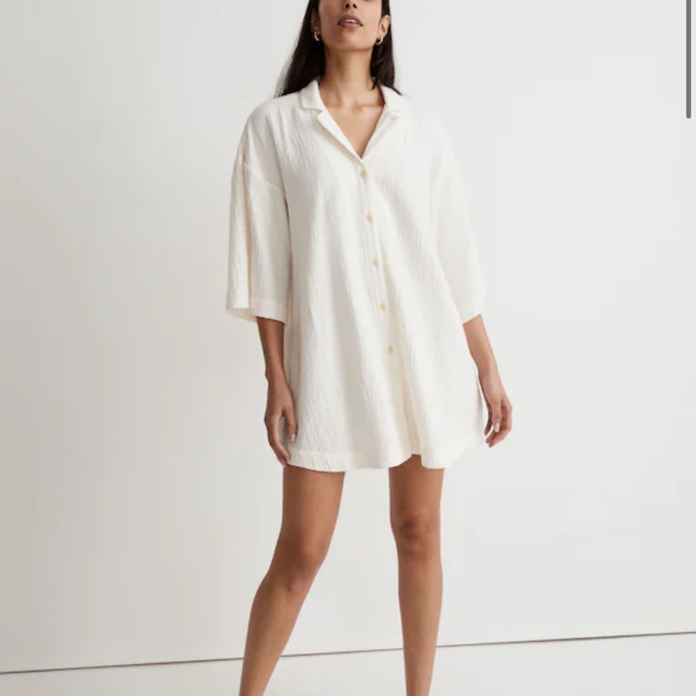 Crinkle Cotton Cover-Up Mini Shirtdress